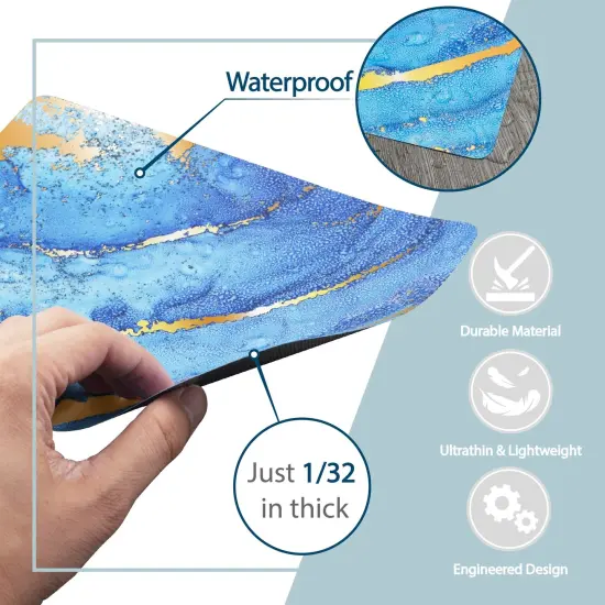 Marble Mouse Pad with Anti Slip Backing for Desktop, Blue & Gold {4}