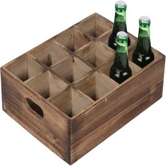 Farmhouse Wooden Storage Crate for Decoration 13 x 10 inches, Rustic Beer Holder Box, Wood Crate Box for Crafts, Beverage Serving Caddy with Carrying Handles {2}