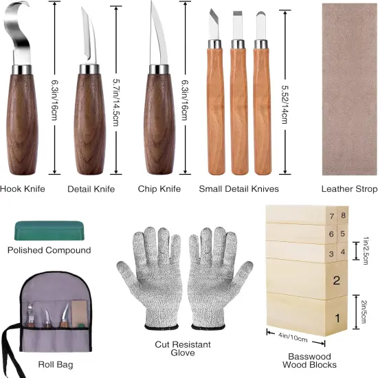 18 Pcs Wood Carving Kit with 6 Pcs Carving Knives & 8 Pcs Basswood Blocks {2}