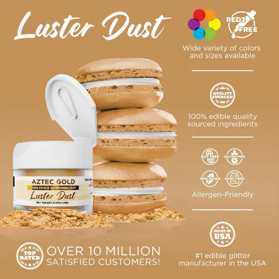 Bakell - Aztec Gold Luster Dust (4g, 1x Jar) Edible Vegan Dust & Paint for Baking, Desserts and Beverages {2}