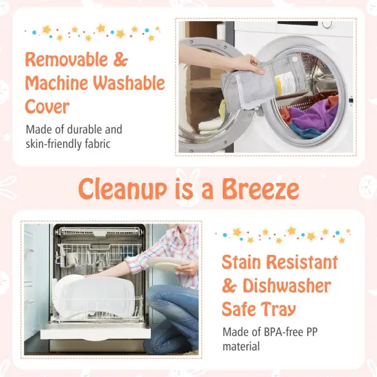 Babyjoy Baby Travel Booster Seat with Double Tray Portable Folding ToddlerDining Chair Gray/Blue {4}