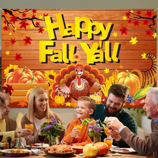 Happy Fall Backdrop Autumn Harvest Decorations Banner Fall Festival {4}
