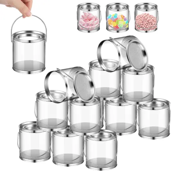 12 Pack Mini Clear Plastic Paint Cans with Metal Lids {1}
