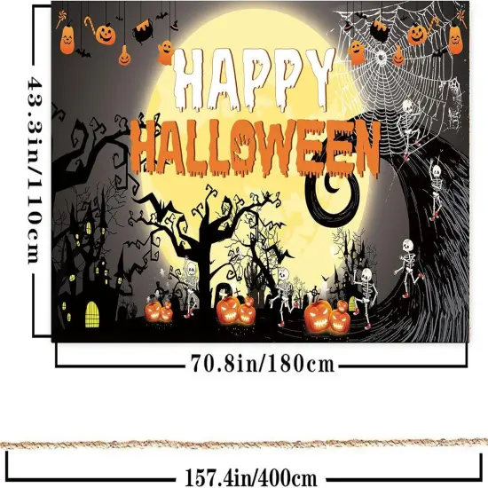 Happy Halloween Theme Fabric Sign Poster Banner Backdrop with Pumpkin {2}