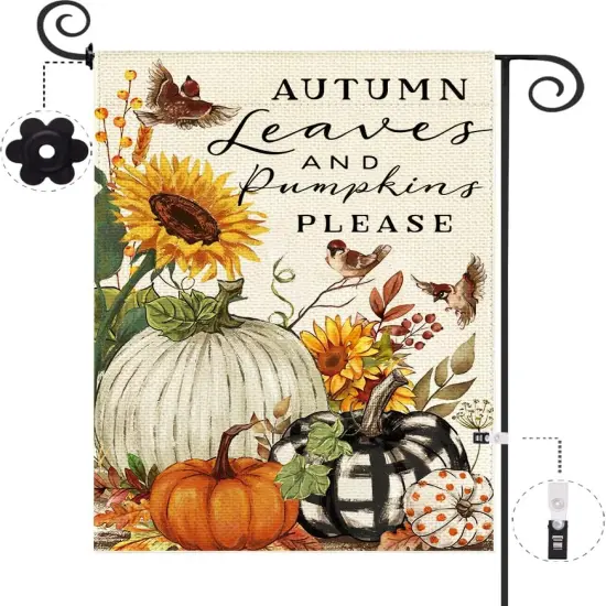 Fall Pumpkins Garden Flag 12.5 x 18 Inch Double Sided Fall Autumn Leaves {1}