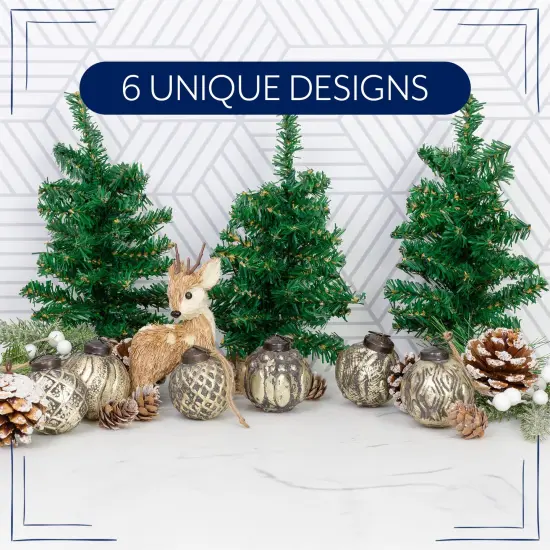 2in Farmhouse Ball Ornaments Distressed Metal Glass Christmas Decor Gold {5}