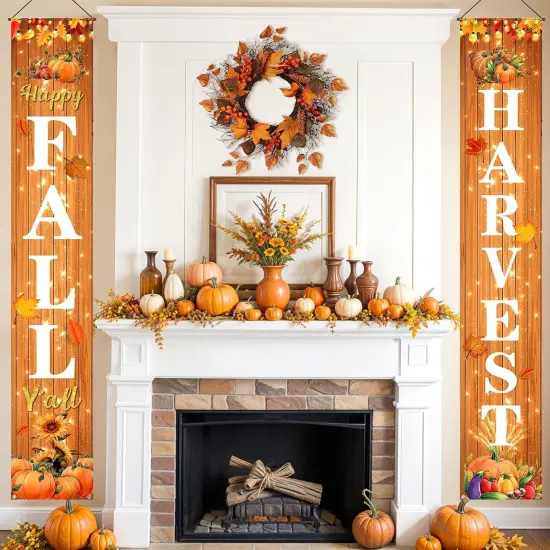 Happy Fall Y'all Porch Banner Signs, Happy Fall Harvest Party Decorations {4}