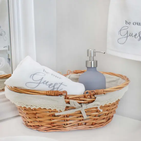 Wicker Basket with Handles Cloth Liner Easter Picnic Gift Beige {3}