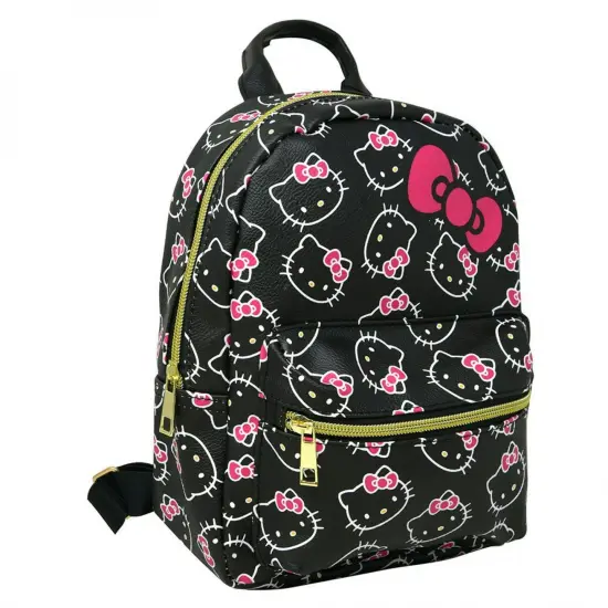 Hello Kitty Teen Bows All Over Print Polyester Mini Backpack, Black {1}