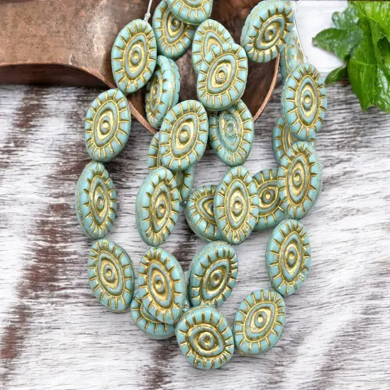 *10* 14x11mm Gold Washed Opaque Turquoise Mystic Eye Beads {2}