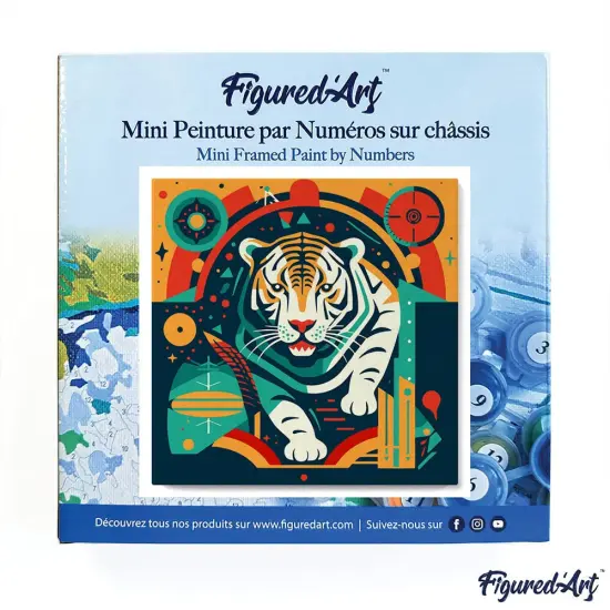Figured'Art Mini Paint by Numbers Kit for Adults with Frame Tiger Art-Deco Inspired Abstract Small format 8"x8" - Craft Art Painting DIY Canvas Already Stretched on a Wooden Frame {3}