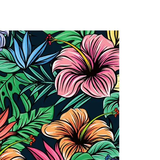 Illustrated Hibiscus & Monstera Nylon Spandex 4-Way Stretch {2}