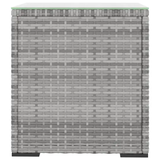 vidaXL Side Table Gray 15.7"x14.6"x15.9" Poly Rattan and Tempered Glass {3}