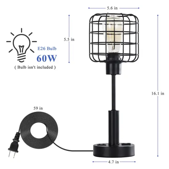 Industrial Desk Lamp with USB Interface Socket Metal Cage Shade {2}