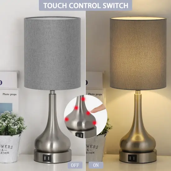 Bedroom Touch Bedside Lamps Set of 2 Table Lamp with Dual USB and AC Outlet Gary {3}