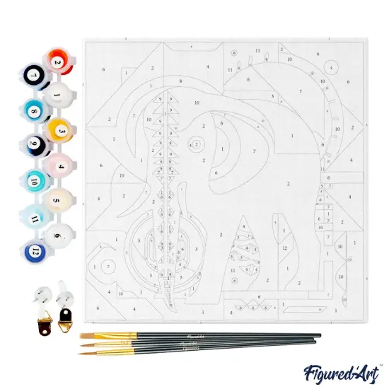 Figured'Art Mini Paint by Numbers Kit for Adults with Frame Elephant Art-Deco Inspired Abstract Small format 8"x8" - Craft Art Painting DIY Canvas Already Stretched on a Wooden Frame {4}