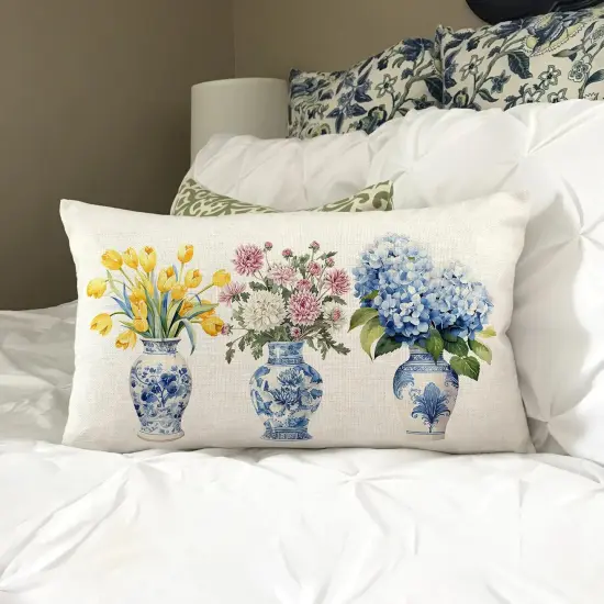 Spring Pillow Covers 12x20 Tulip Hydrangea Flower Decorative Throw Pillows Farmhouse Outdoor Summer Seasonal Floral Cushion Case for Couch Sofa Home Decor {3}