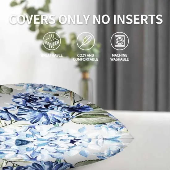Pillow Covers Colorful Watercolor Blue Hydrangea Hibiscus Iris Leaf and Bird Spring Flowers Pattern 18X18 Inch Set of 2,Standard Square Cushion Throw Cover for Couch Bedroom Living {5}