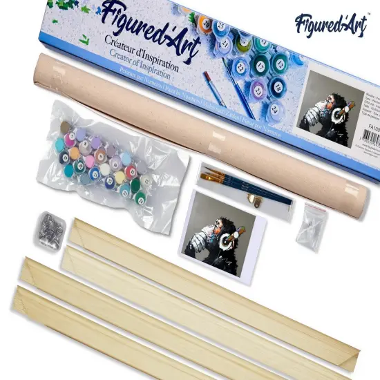 Figured'Art Paint by Numbers for Adults Monkey wearing headphones 16"x20" - Craft Art Painting Rolled Canvas with DIY wooden frame {5}