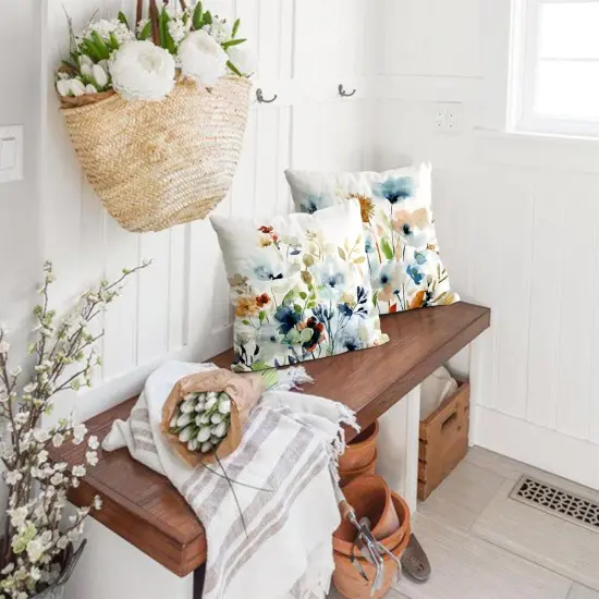 Floral Sage Pillow Covers 18x18 Set of 2 Fall Farmhouse Velvet Print Decorative Pillows for Couch Outdoor Pillows Case, for Living Room Bedroom Cushion Covers for Home Decor {4}