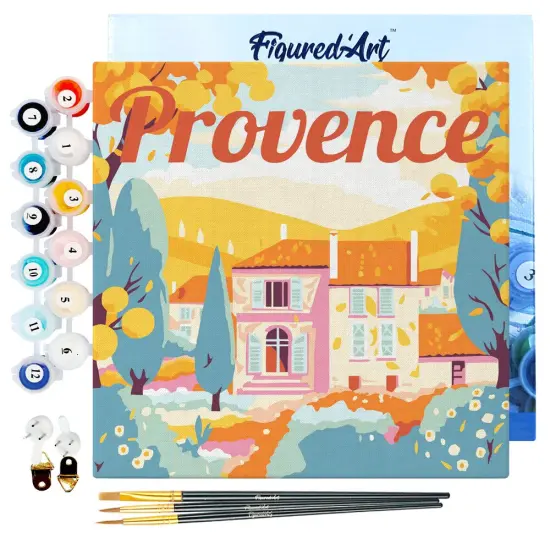 Figured'Art Mini Paint by Numbers Kit for Adults with Frame Travel Poster Provence Autumn Small format 8"x8" - Craft Art Painting DIY Canvas Already Stretched on a Wooden Frame {1}