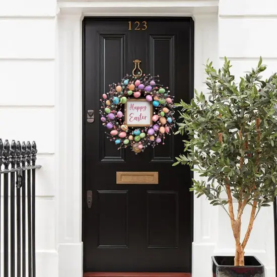 18&rdquo; Easter Wreath with Eggs & Happy Easter Sign &ndash; Spring Front Door & Home D&eacute;cor {3}