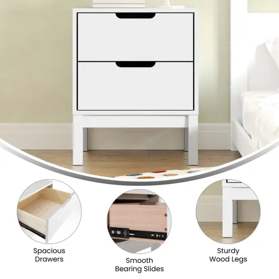 Emma and Oliver Samuel Kids Double-Drawer Night Stand with Solid Wood Frame, Side Table for Kids Bedroom White {3}