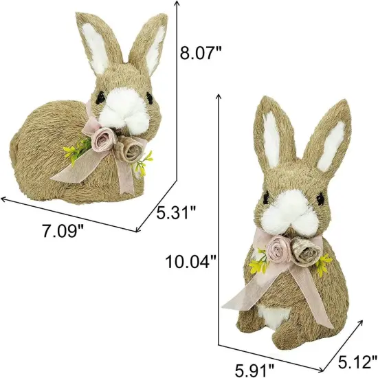 10" Sisal Easter Bunny Decor &ndash; Set of 2 with Floral Bows {3}