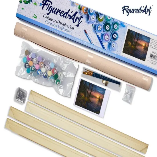 Figured'Art Paint by Numbers Kit for Adults Camping and Lake 16"x20" - Craft Art Painting Rolled Canvas with DIY wooden frame {5}