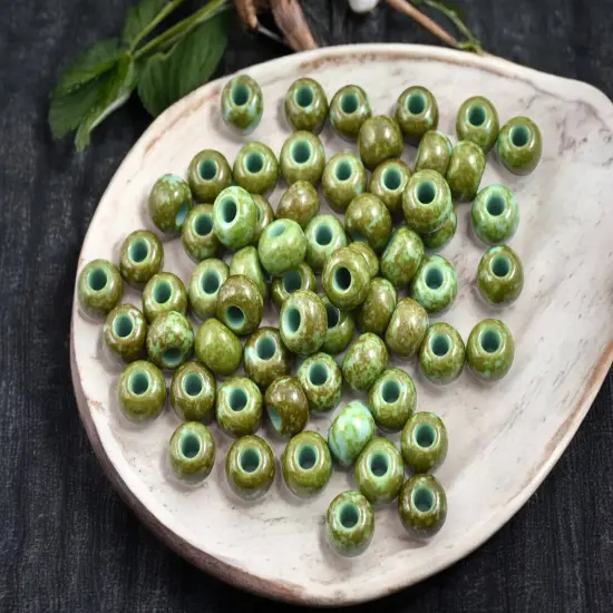 50G Opaque Turquoise Picasso Czech 32/0 Seed Beads {2}