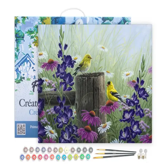Figured'Art Paint by Numbers Kit for Adults with Frame Goldfinch Birds 16"x20" - Craft Art Painting DIY Kit Canvas Already Stretched on a Wooden Frame {1}