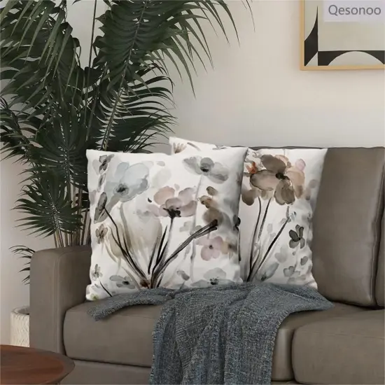 Flower Throw Pillow Covers 18x18 Set of 2, Flowers Pillow Cushion Cases, Modern Decorative Square Pillowcases for Sofa Couch Bedroom Living Room Car {2}