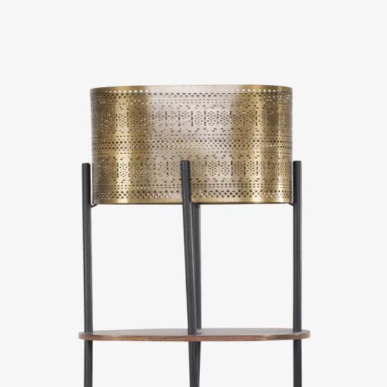 Vintage Floor Lamp with Metal Shade And Four-Tier Wood Shelf - 14.1" x 7.8" x 55.1" {3}