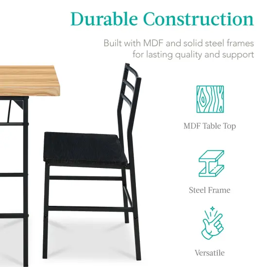 Best Choice Products 3-Piece Modern Dining Set, Square Table & Chairs Set w/ Steel Frame, Built-In Storage Rack Oak/Black {6}