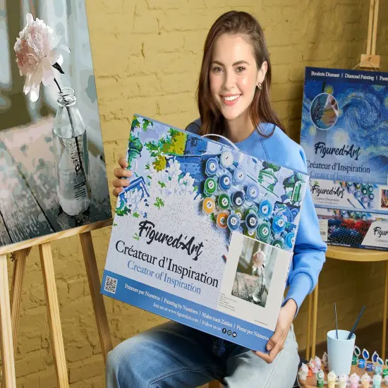 Figured'Art Paint by Numbers Kit for Adults with Frame White Flower 16"x20" - Craft Art Painting DIY Kit Canvas Already Stretched on a Wooden Frame {2}
