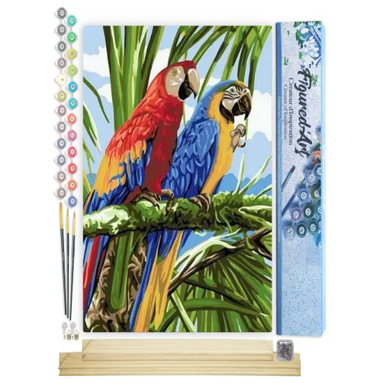 Figured'Art Paint by Numbers Kit for Adults Parrots in the Tropics 16"x20" - Craft Art Painting Rolled Canvas with DIY wooden frame {1}