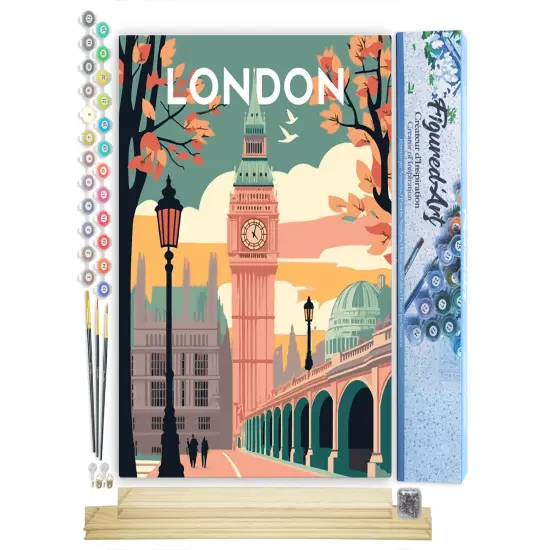 Figured'Art Paint by Numbers for Adults Travel Poster London 2 16"x20" - Craft Art Painting Rolled Canvas with DIY wooden frame {1}