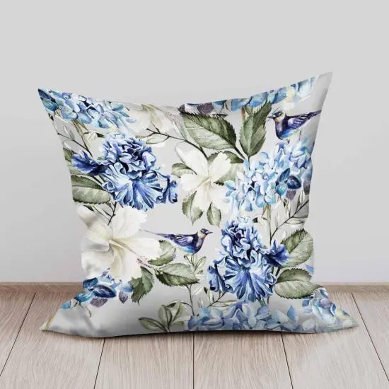 Pillow Covers Colorful Watercolor Blue Hydrangea Hibiscus Iris Leaf and Bird Spring Flowers Pattern 18X18 Inch Set of 2,Standard Square Cushion Throw Cover for Couch Bedroom Living {3}