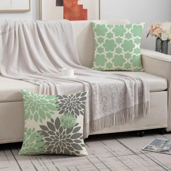 Set of 4 Geometric Floral Throw Pillow Covers 18 x 18 inch Spring Summer Farmhouse Cushion Covers for Home D&eacute;cor (Sage Green) {5}
