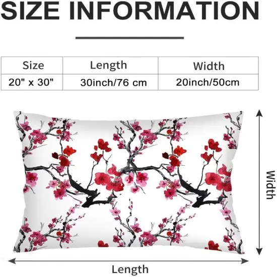 Cherry Blossom Throw Pillow Cover Queen Size Set of 2 Japanese Flowers Blossoms Spring Floral Lumbar Pillow Case Soft Standard Pillow Cases with Zipper Soft Decorative Cushion Covers,20"x30",White {5}