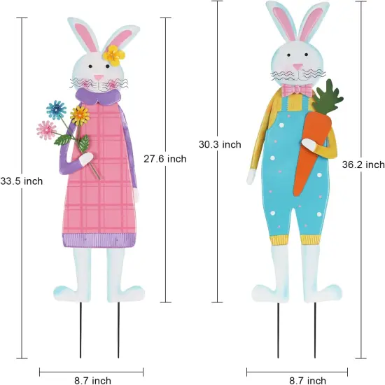Set of 2 Easter Bunny Garden Stakes &ndash; Metal Rabbit Yard Decor for Outdoor Spring Decorations {6}