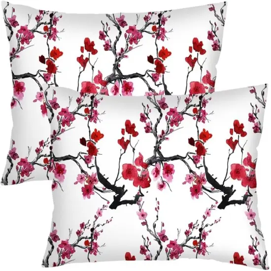 Cherry Blossom Throw Pillow Cover Queen Size Set of 2 Japanese Flowers Blossoms Spring Floral Lumbar Pillow Case Soft Standard Pillow Cases with Zipper Soft Decorative Cushion Covers,20"x30",White {1}