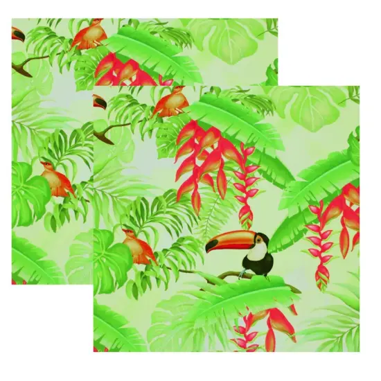 Toucans On Palm Leaves Printed Spandex Fabric Multicolor {4}