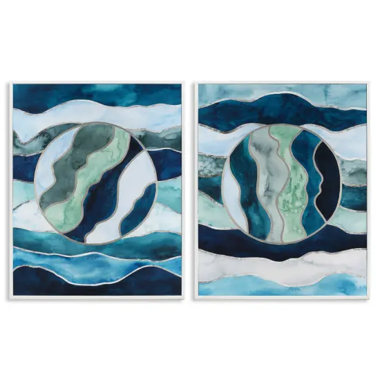 Stupell Industries Nautical Stained Glass Style Abstract 2pc Framed Giclee Wall Art Set Design by Grace Popp  {1}