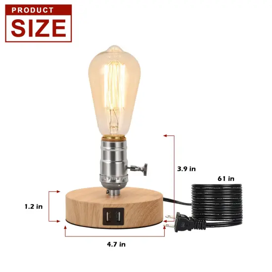 2PCS Vintage Table Lamp with Dual USB ports for Bedroom, Office, Living Room {2}