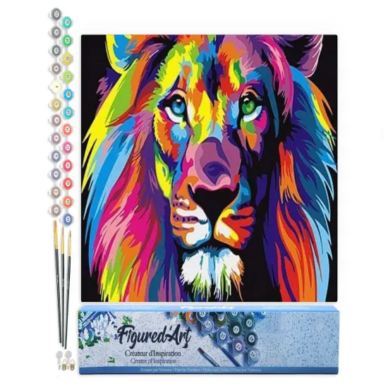 Figured'Art Paint by Numbers Kit for Adults Lion Pop Art 16"x20" - Craft Art Painting DIY Kit Rolled Canvas without frame {1}