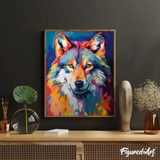 Figured'Art Paint by Number for Adults Colorful Abstract Wolf 16"x20" - Craft Art Painting Rolled Canvas with DIY Wooden Frame {4}