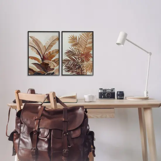 Stupell Industries Brown Tropical Palm Plants 2pc Framed Giclee Wall Art Set Design by Jacob Q {2}