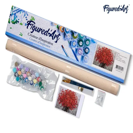 Figured'Art Paint by Numbers for Adults Abstract Red Flowers 16"x20" - Craft Art Painting DIY Kit Rolled Canvas without frame {5}