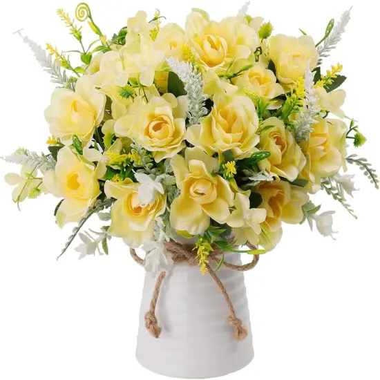 Artificial Flowers with Vase Fake Silk Flowers in Vase Gardenia Flowers Decoration for Home Table Office Party (Champagne) {1}